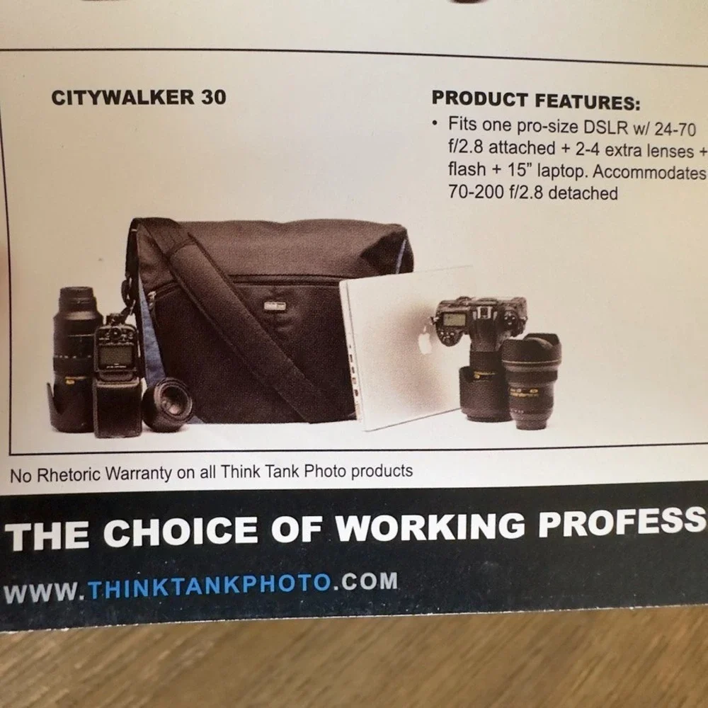 NEW 📸 Think Tank Photo CityWalker 30 Shoulder Camera Bag-Black/Blue-DSLR-Laptop